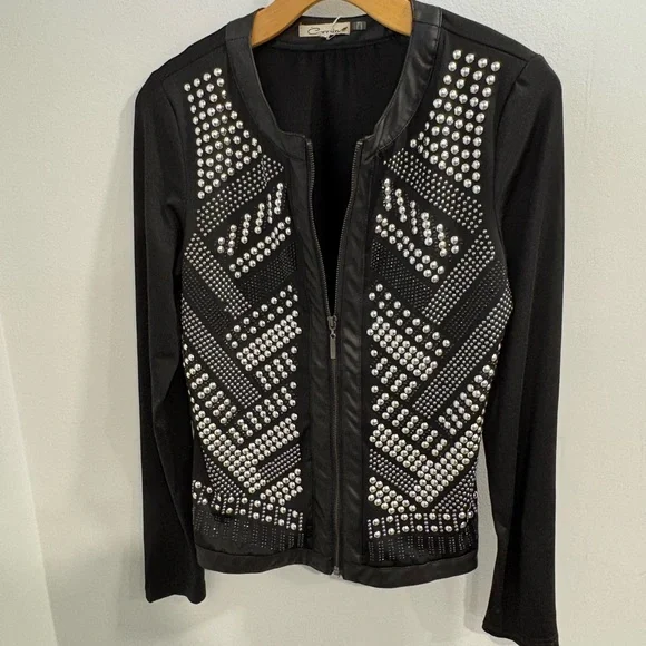 Elegant Black Carmin Blouse Blazer with Silver Studs NWT - Picture 11 of 11